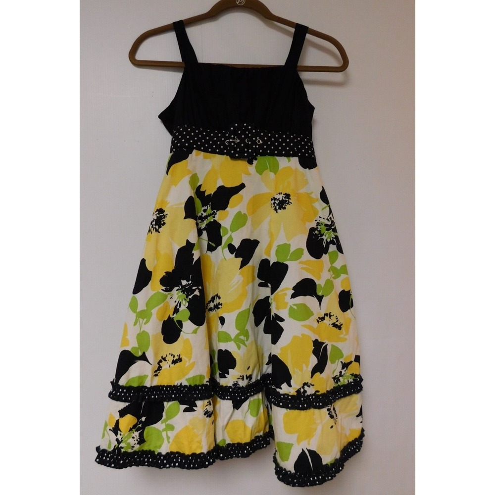 Justice Sleeveless Dress Girls Size 14 Yellow and‎ Black flowers Belted